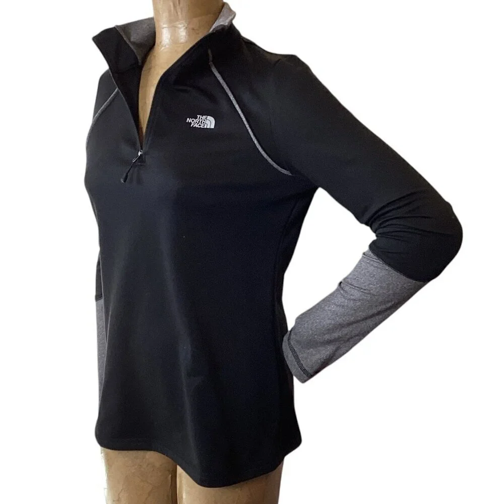 The North Face Women's 1/4 Zip Pullover Top Sz M Black/Gray #327B - Picture 5 of 10